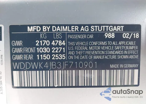 2018 Mercedes-Benz C 300 from USA, damaged, VIN WDDWK4JB3JF710901